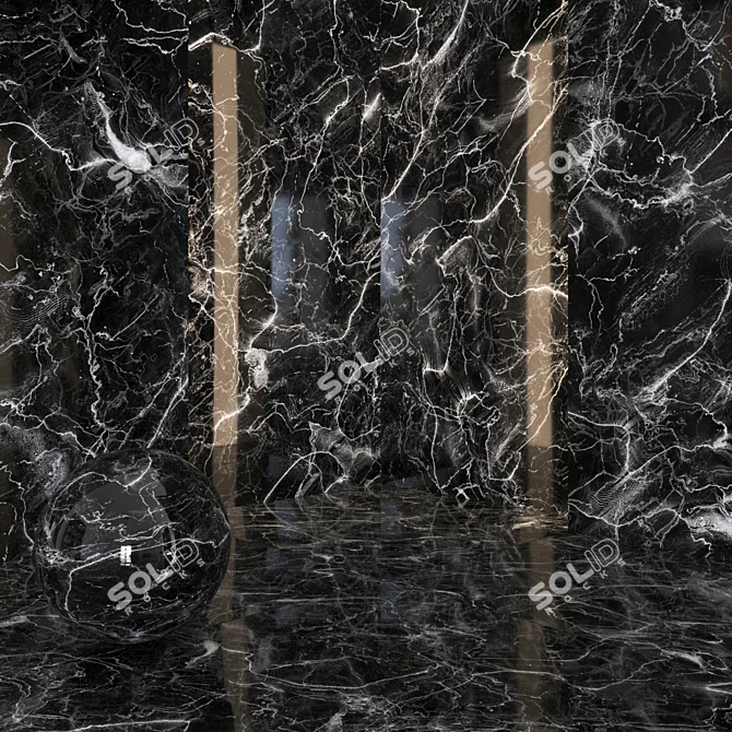 Sleek Black Marble Mural 3D model image 2