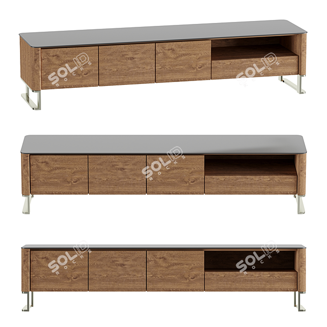 Elegant 2m Walnut TV Stand 3D model image 1