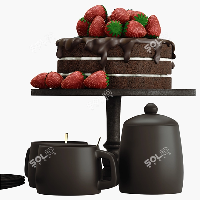 Decadent Chocolate Strawberry Cake 3D model image 4