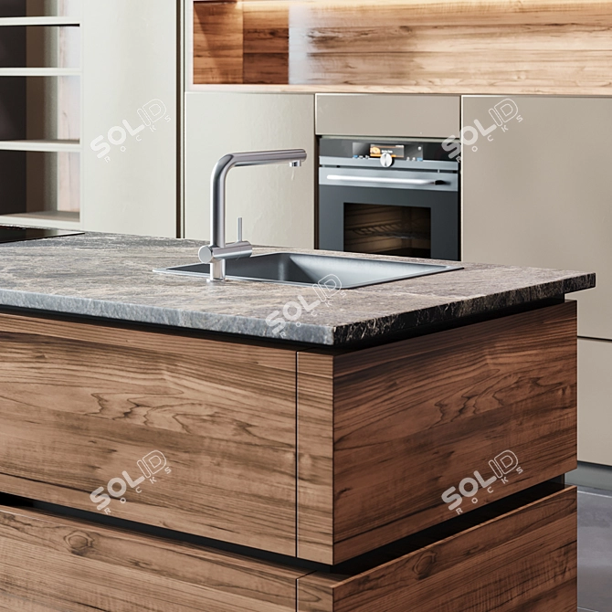 Sleek Kitchen Modern04: Smart Oven & Induction Hob 3D model image 1