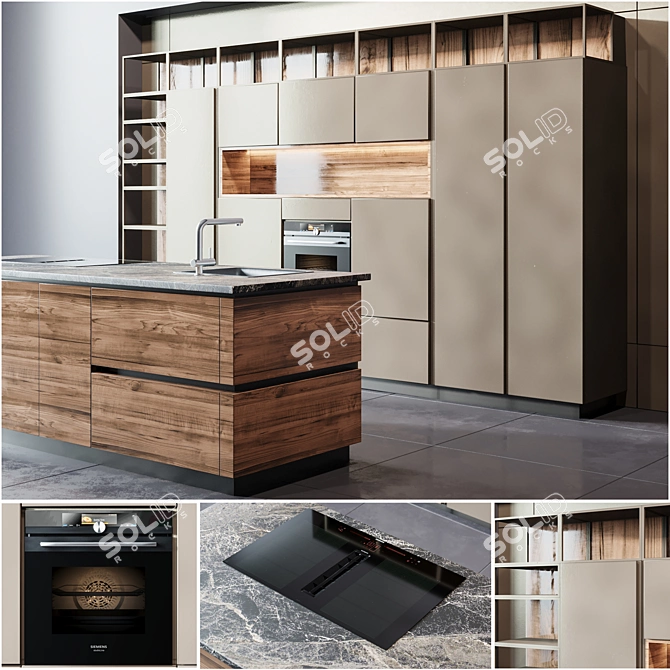 Sleek Kitchen Modern04: Smart Oven & Induction Hob 3D model image 3