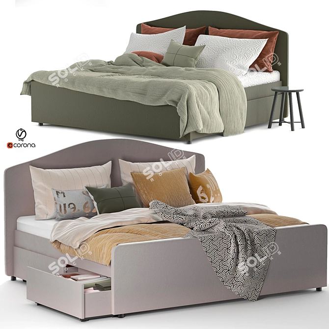 IKEA HAUGA Queen Bed Set 3D model image 1