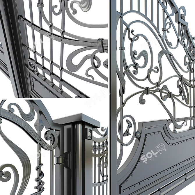 Elegant Wrought Iron Gate 3D model image 2