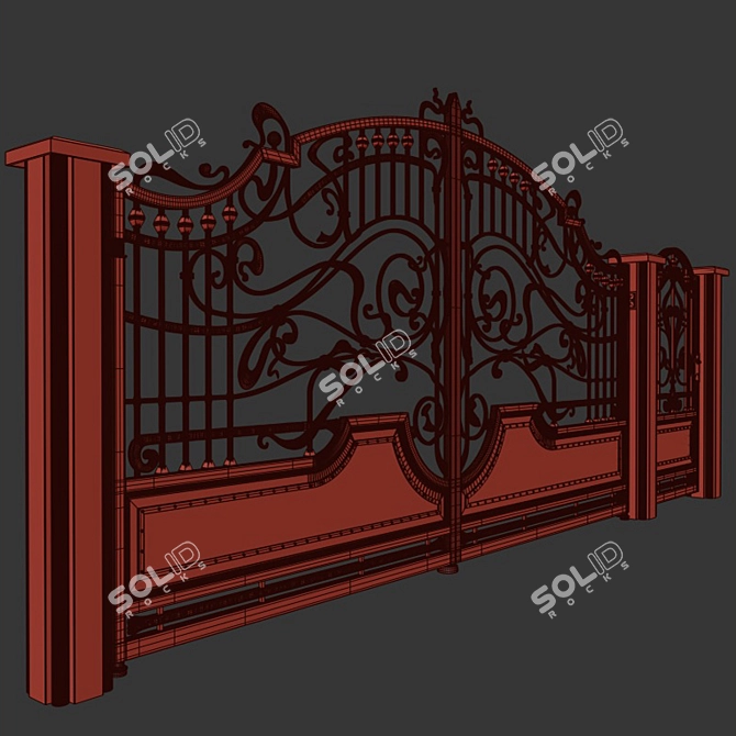 Elegant Wrought Iron Gate 3D model image 4