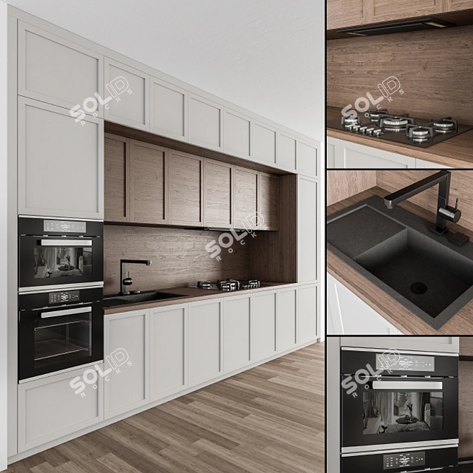 Neo Classic Kitchen - White & Wood 3D model image 1