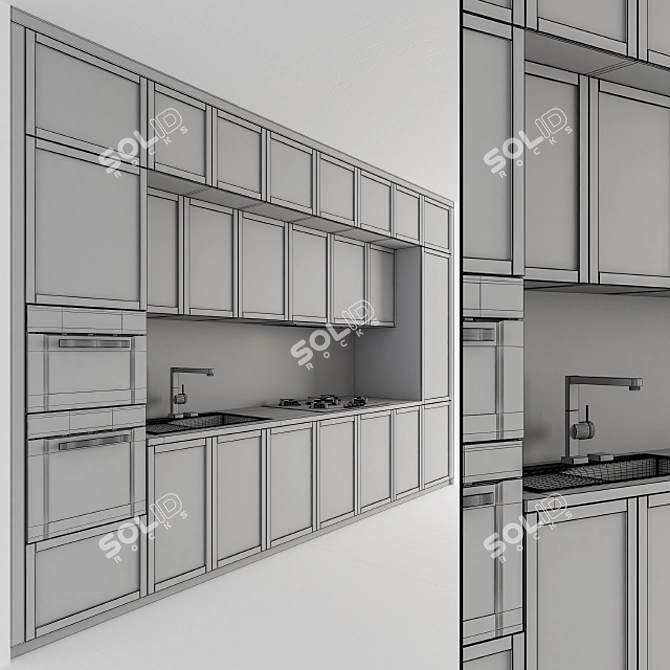 Neo Classic Kitchen - White & Wood 3D model image 5