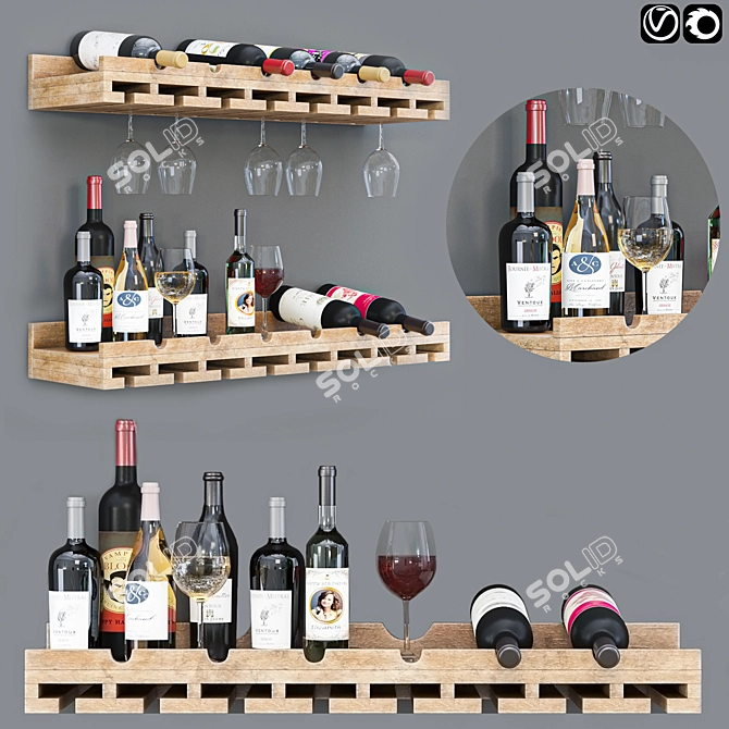 Elegant Wine Bottle Set 3D model image 1