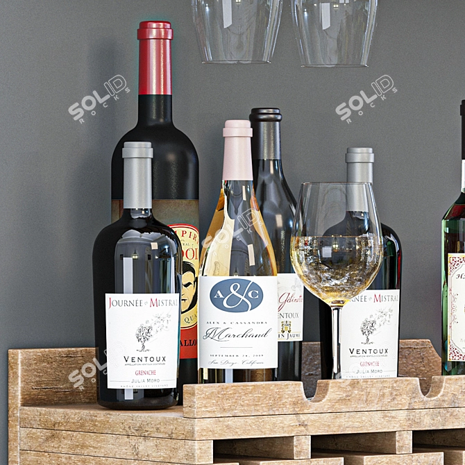 Elegant Wine Bottle Set 3D model image 6