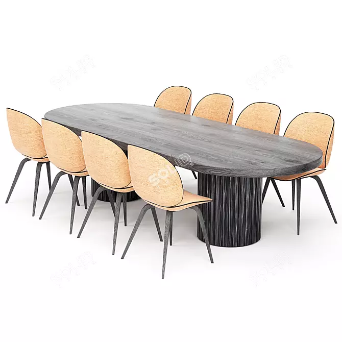 Contemporary Dining Table Set 3D model image 1