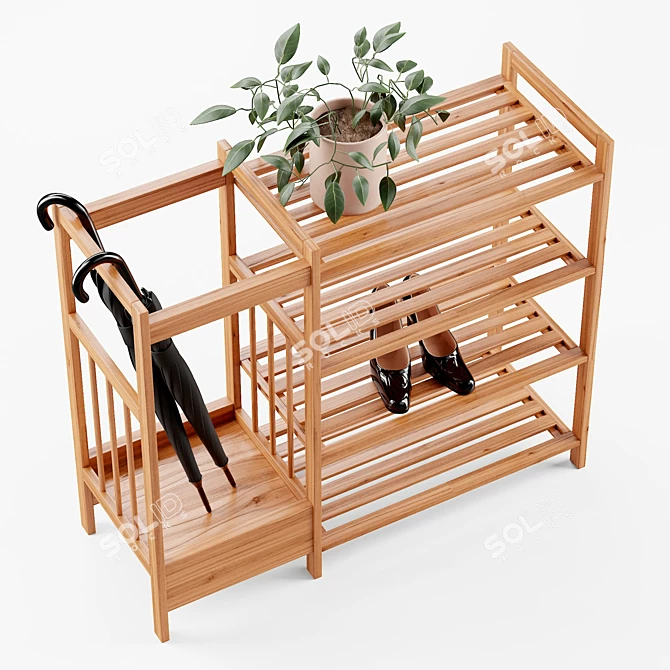 Bamboo Entryway Organizer: Stylish & Functional 3D model image 3