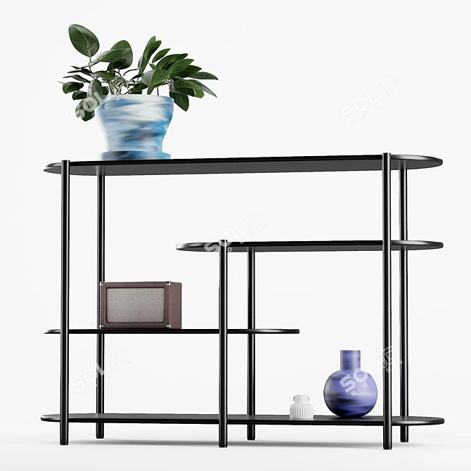 Sleek Metal Storage Shelf 3D model image 5