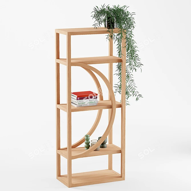 Geometric Ash Wood Bookshelf 3D model image 1