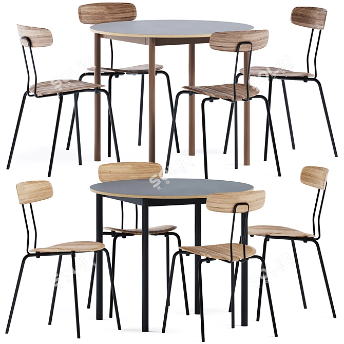 Sleek Base Round Table - D90 3D model image 1