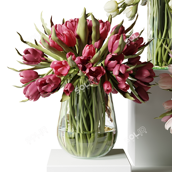 Colorful Tulip Bouquet in Glass Vases 3D model image 5