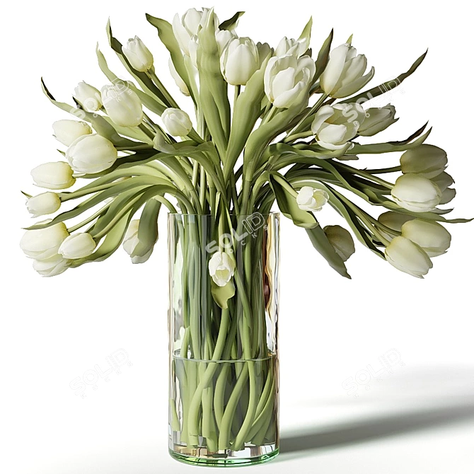 Colorful Tulip Bouquet in Glass Vases 3D model image 3