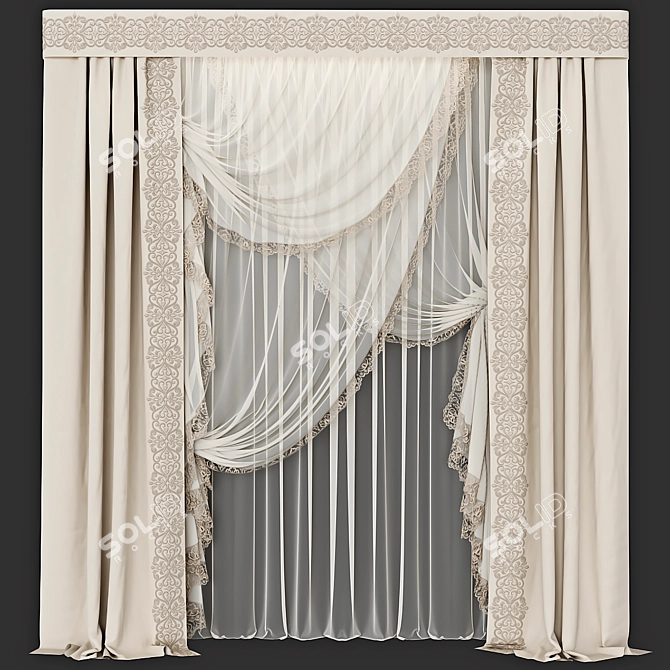 Elegant Lace Curtain: Customizable & High-quality 3D model image 1