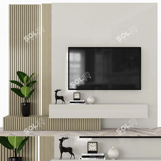 Modern TV Wall Set with 65" TV 3D model image 1