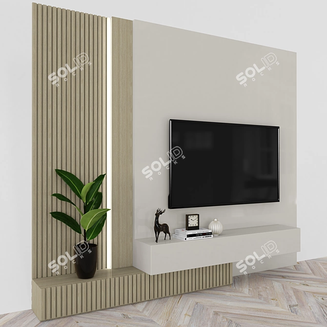 Modern TV Wall Set with 65" TV 3D model image 3