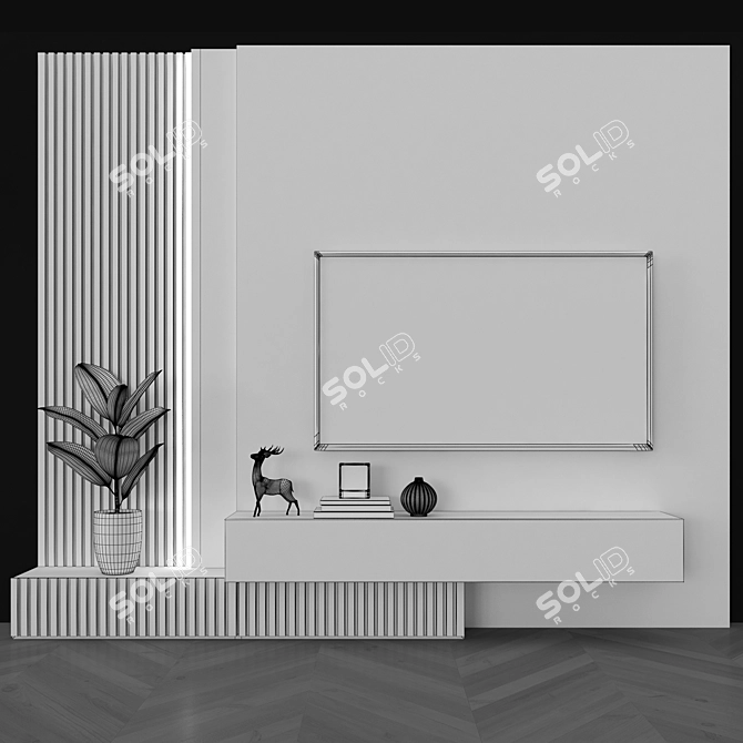 Modern TV Wall Set with 65" TV 3D model image 4