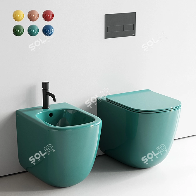 Cielo Era Ceramic WC & Bidet Set 3D model image 1