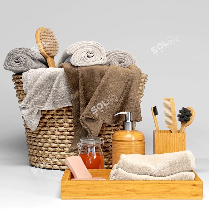 Title: Essential Bath Set: Towel, Soap, Toothbrush 3D model image 1