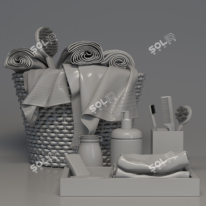 Title: Essential Bath Set: Towel, Soap, Toothbrush 3D model image 2