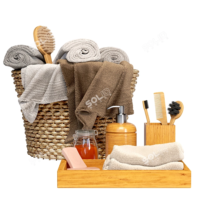 Title: Essential Bath Set: Towel, Soap, Toothbrush 3D model image 3
