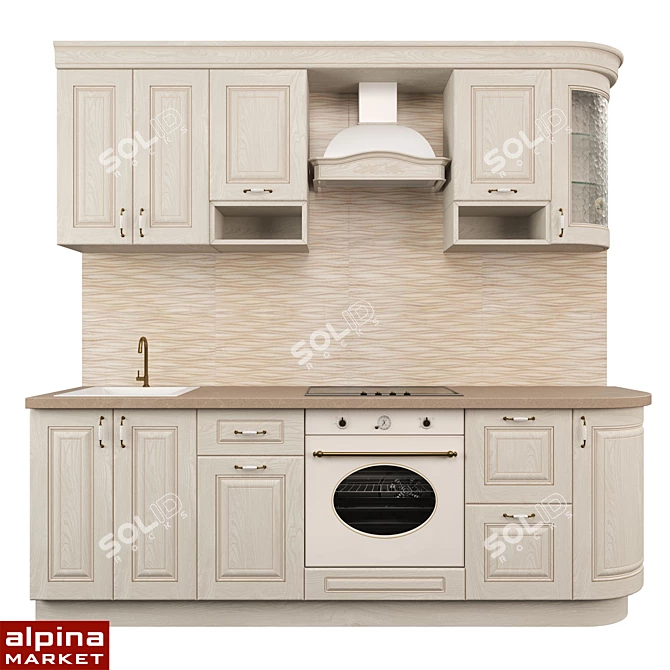 Provence Kitchen: Solid Ash Wood & Veneer 3D model image 1