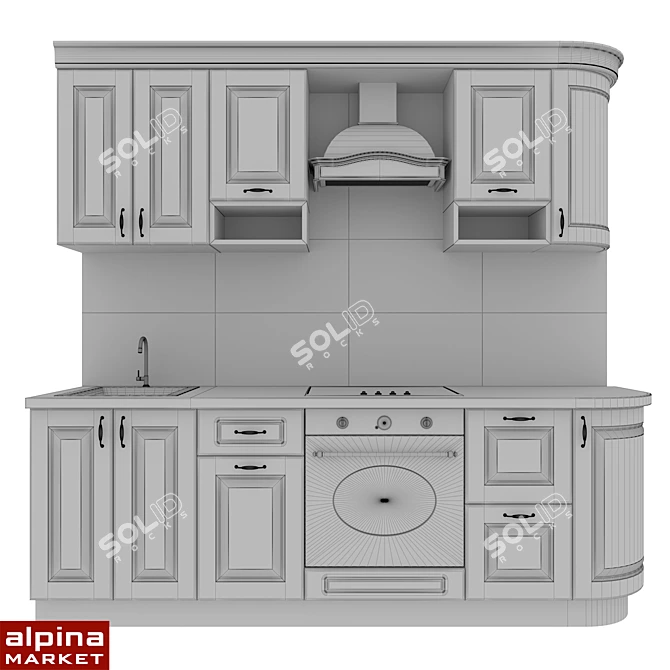 Provence Kitchen: Solid Ash Wood & Veneer 3D model image 2