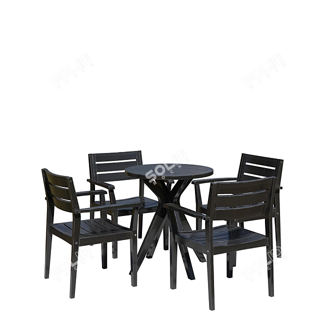 Elegant Black Wood Outdoor Dining Set 3D model image 2