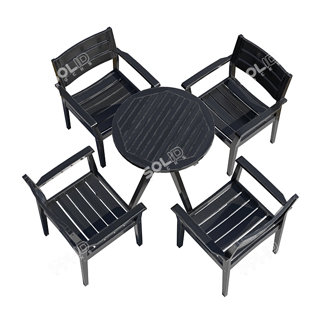 Elegant Black Wood Outdoor Dining Set 3D model image 5