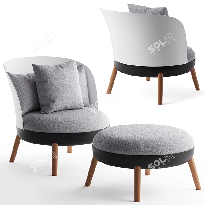 Cherry Gray Armchair with Ottoman 3D model image 2