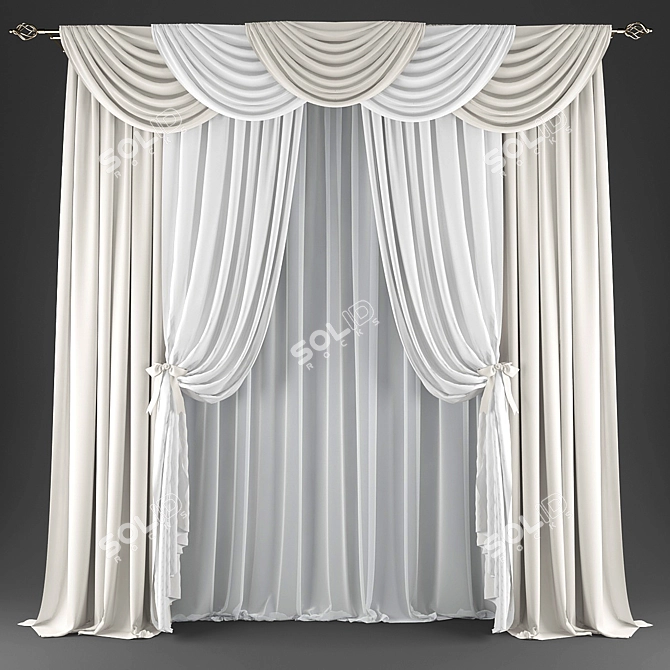 Modern Geometric Print Curtains 3D model image 1