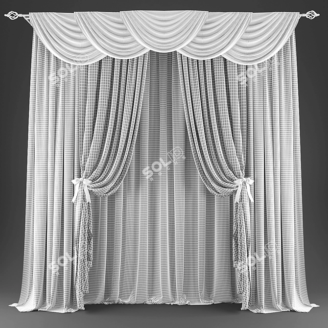 Modern Geometric Print Curtains 3D model image 2