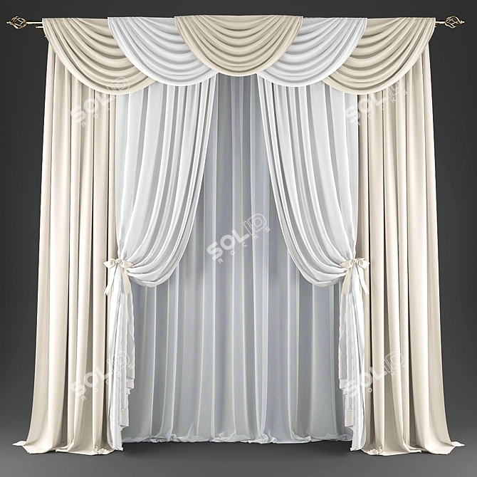 Modern Geometric Print Curtains 3D model image 3