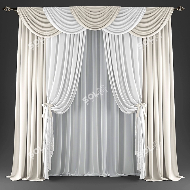 Modern Geometric Print Curtains 3D model image 4