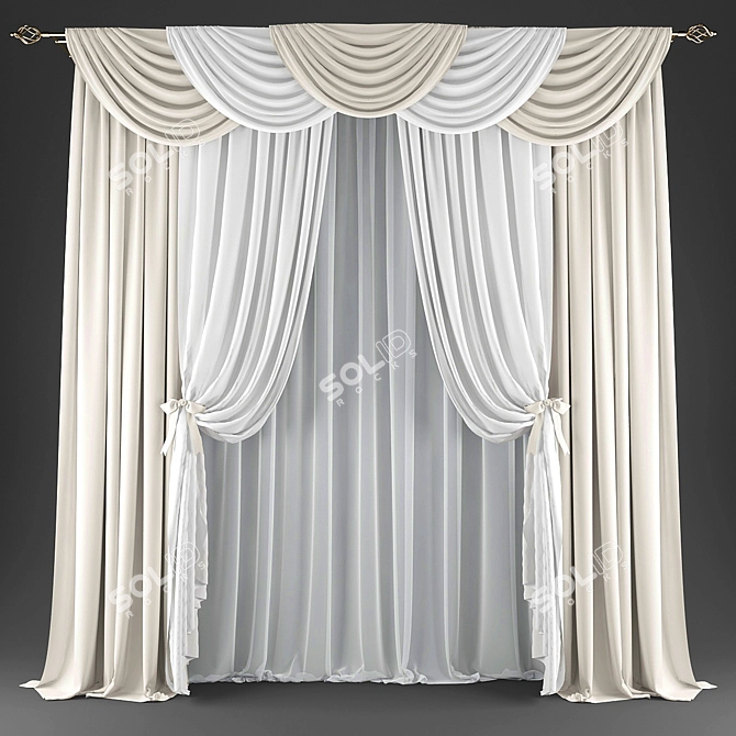 Modern Geometric Print Curtains 3D model image 5