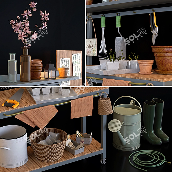 Complete Garden Set: Leash, Boots, Hose, Pot, Baskets, Seeds, Tools 3D model image 2