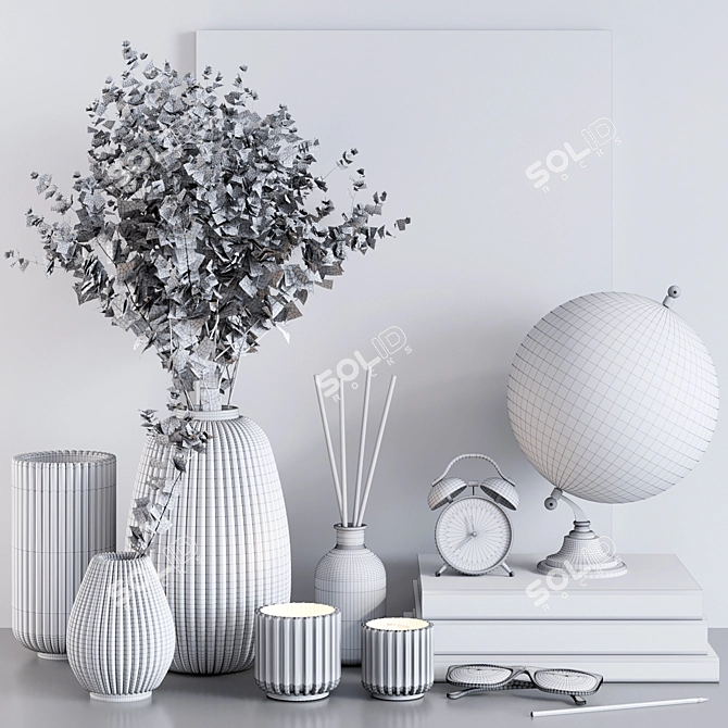 Elegant Décor Set: Vases, Books, Candlesticks & More 3D model image 5