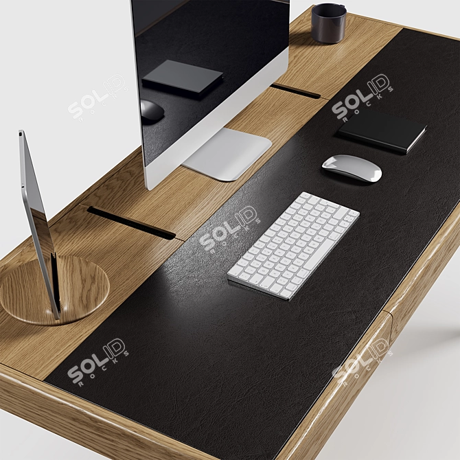 Tesla Oak Desk with Leather Finish 3D model image 2