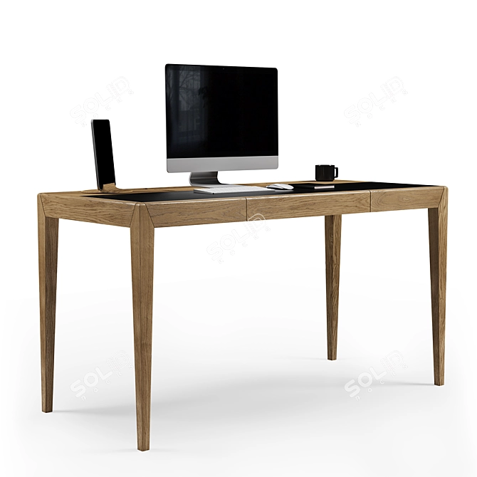 Tesla Oak Desk with Leather Finish 3D model image 4