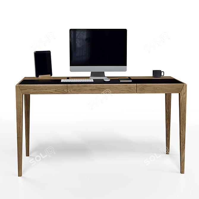 Tesla Oak Desk with Leather Finish 3D model image 5