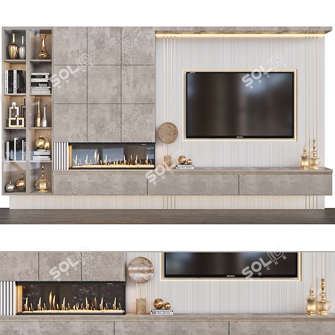 Versatile TV Wall with Decor 3D model image 1