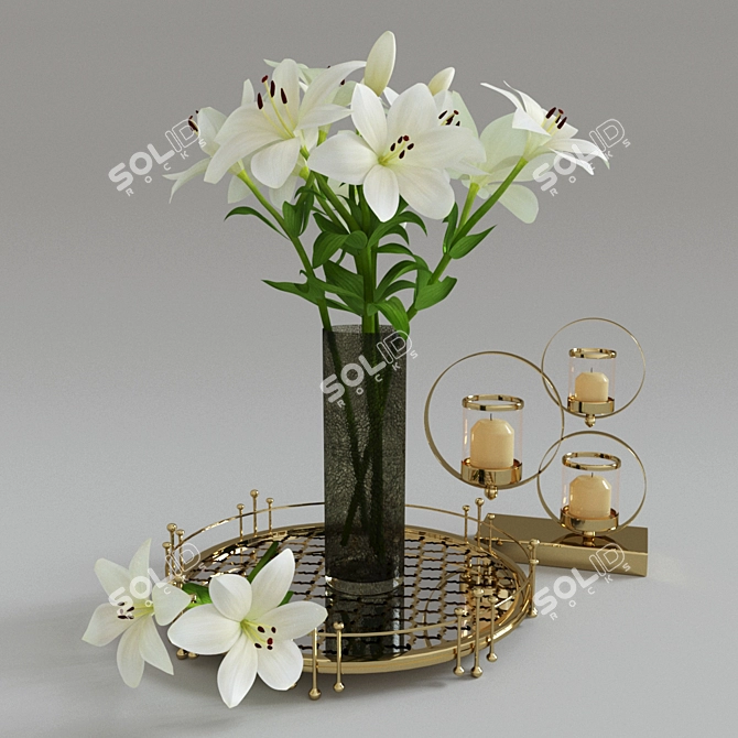 Elegant Lily White Decor Set 3D model image 1