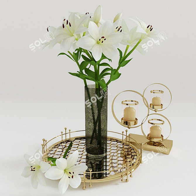 Elegant Lily White Decor Set 3D model image 2