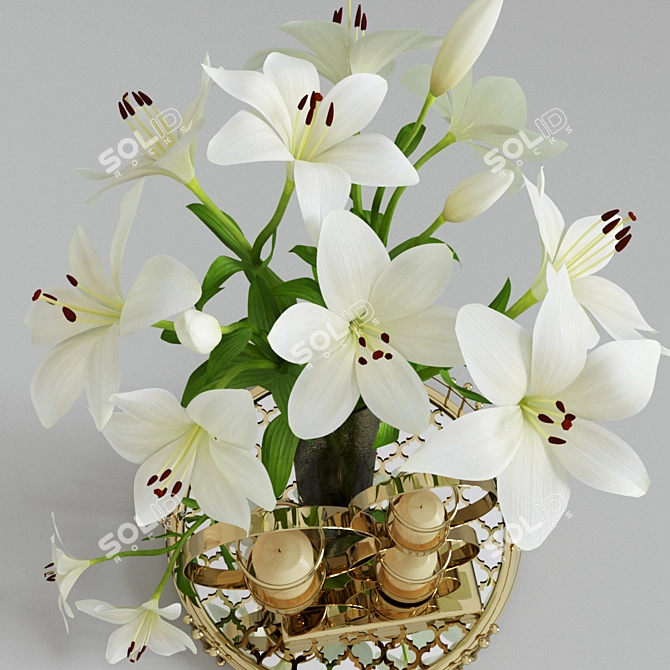 Elegant Lily White Decor Set 3D model image 5