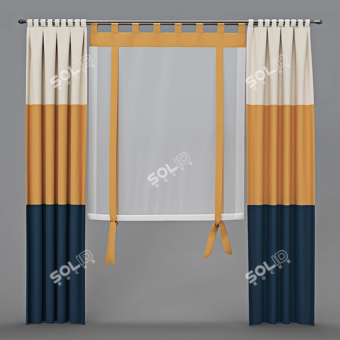 Adjustable Curtain with Sheer Bow-Tie Accents 3D model image 1