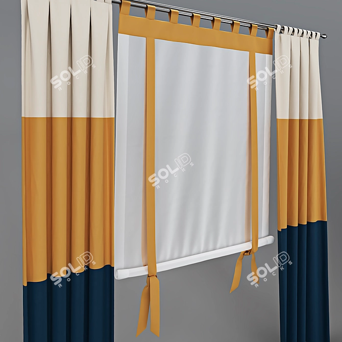 Adjustable Curtain with Sheer Bow-Tie Accents 3D model image 2