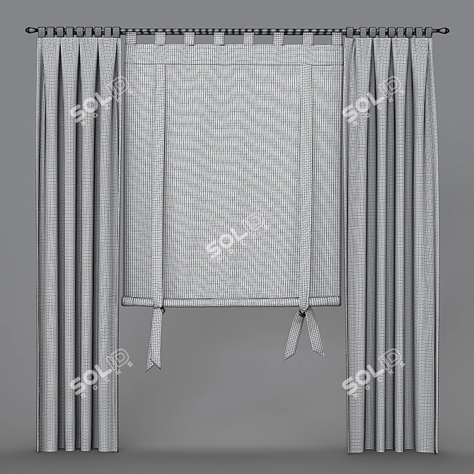 Adjustable Curtain with Sheer Bow-Tie Accents 3D model image 3