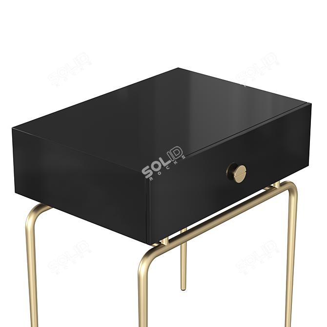 Elegant Bedside Table in Black Lacquer 3D model image 2